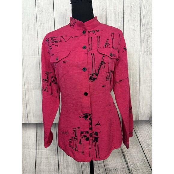 Chico's Tops - Chico's Women's Size 2/2X Pink Silk Linen Safari Lightweight Button-Up Blouse